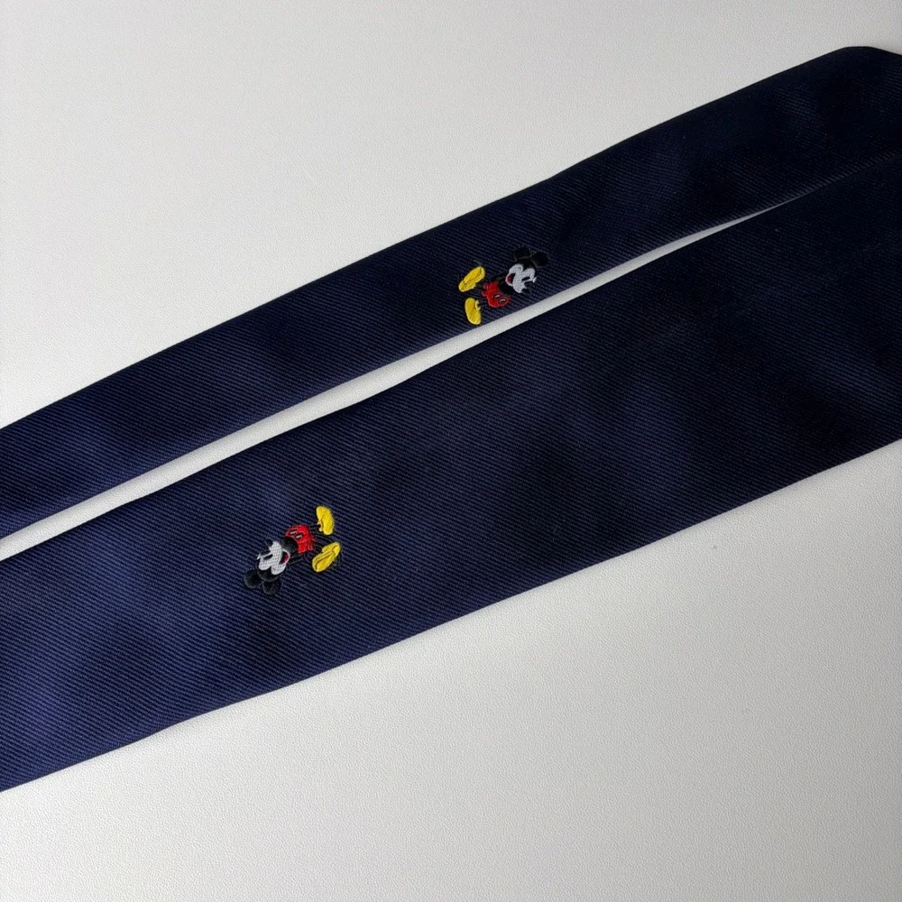 Vintage Disney Mickey Mouse Navy Blue Embroidered Silk Blend Necktie Made in USA